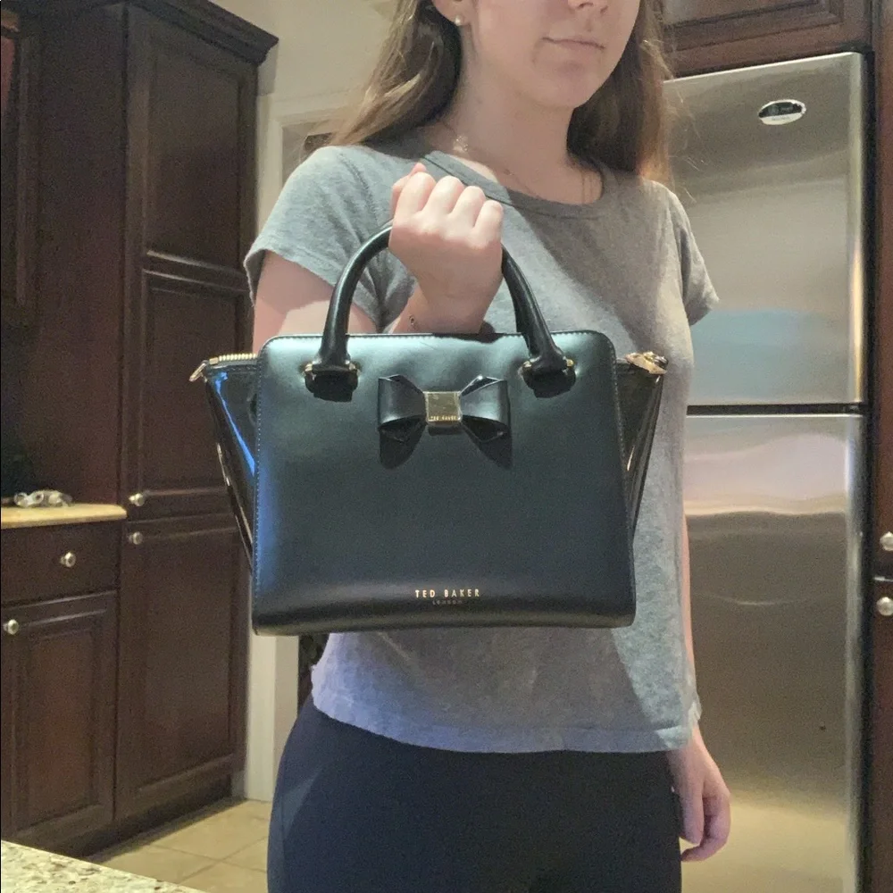 Ted Baker Black Bow-Accent Top-Handle Satchel with Gold Hardware